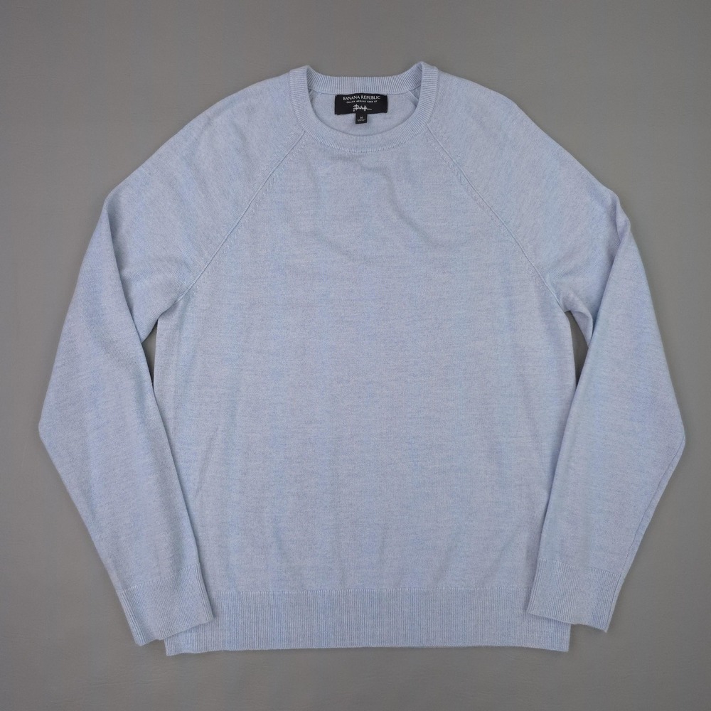 Banana Republic Sweater Mens Medium Light Blue Heather Merino Wool Crewneck